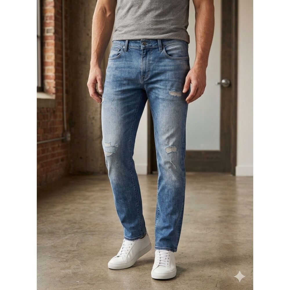 Hudson Jeans 34 x 29 AXL Skinny Zip Fly Regular Wash Denim Distressed